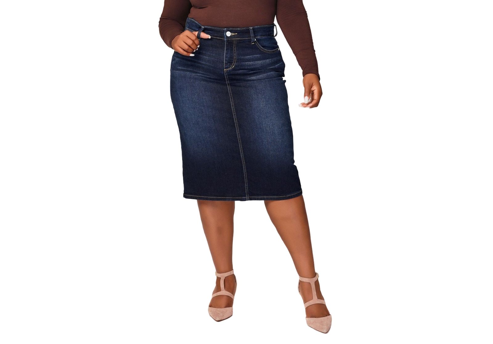 SLINK Jeans женская джинсовая юбка миди 28" с боковыми разрезами - Emma