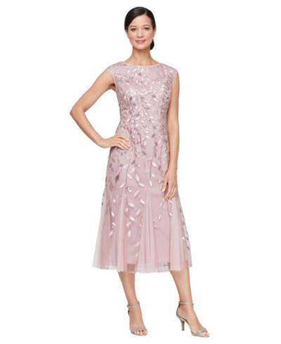 Alex Evenings Women's Embroidered Boat Neck Midi Dress