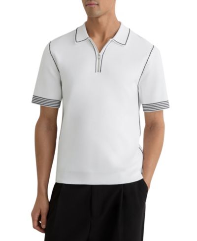 REISS Men's Mason Stitch-Detail Half-Zip Polo Shirt