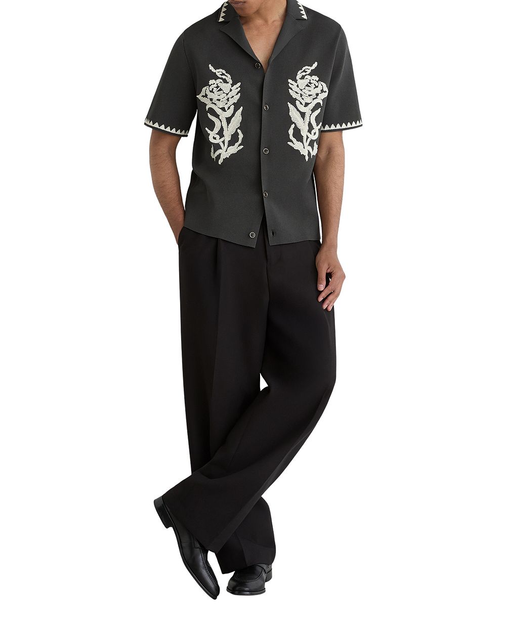 Вязаная рубашка REISS Men's Folia с цветочной вышивкой