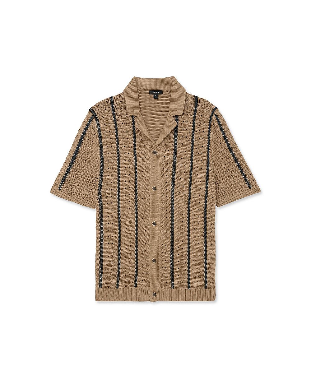 Рубашка REISS Мужская Ellingham Cuban Button Through Stitch Interest Stripe
