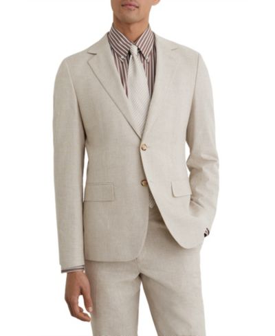 Мужской приталенный блейзер REISS Cheltenham из смеси льна и хлопка в клетку
