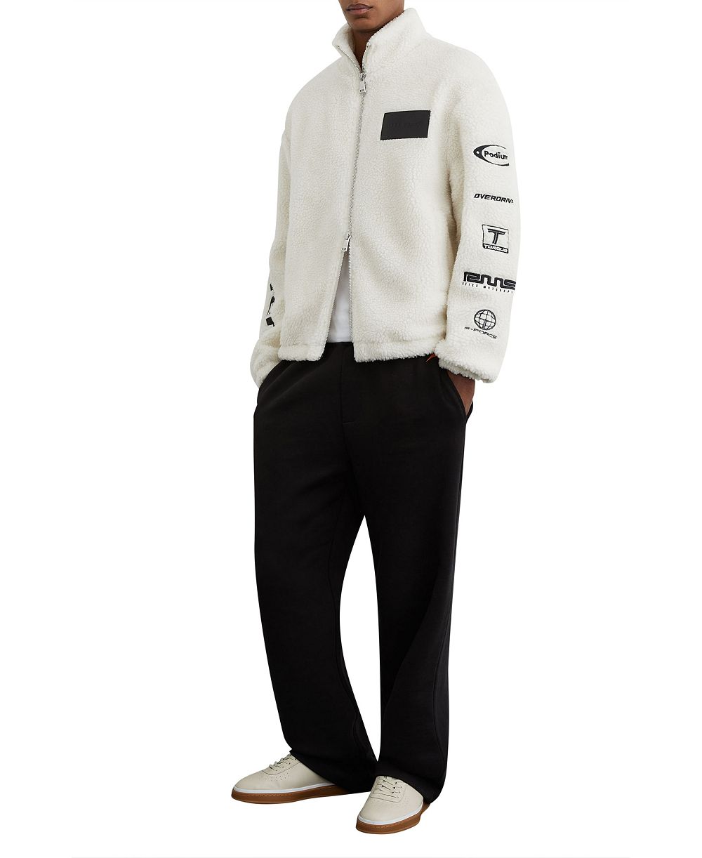 REISS Men's Nylo Logo Embroidered Fleece Jacket