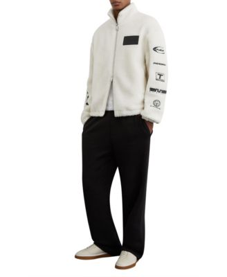 REISS Men's Nylo Logo Embroidered Fleece Jacket