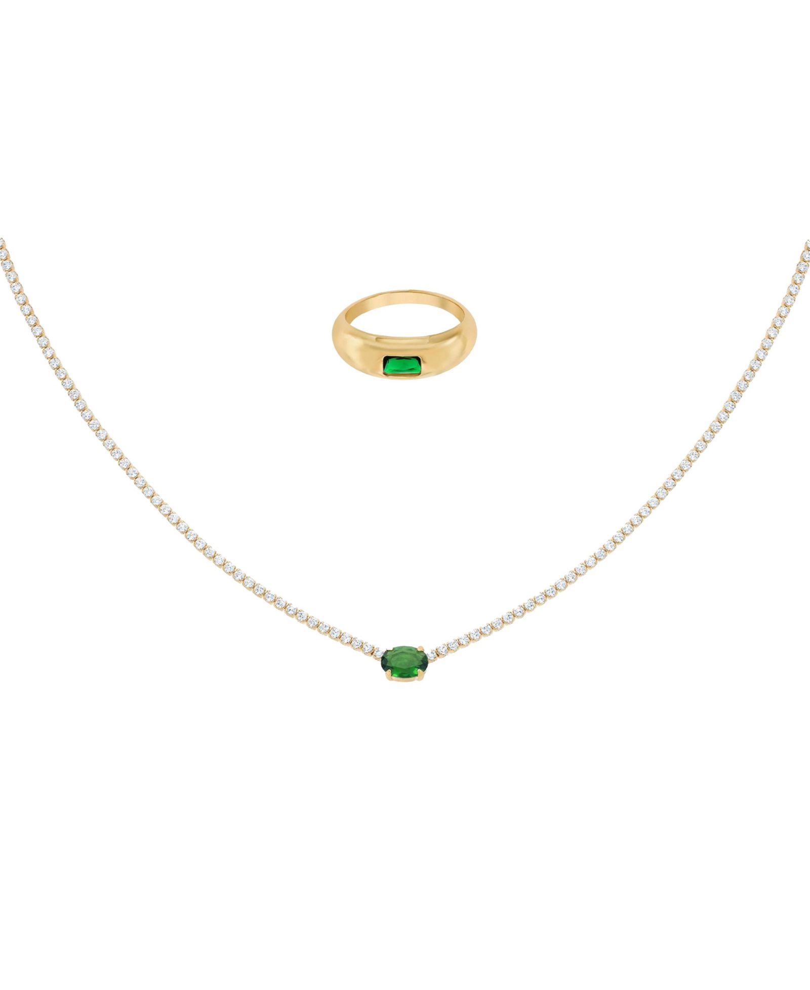 Bearfruit Jewelry Plated Sterling Emerald Rectangle Necklace & Ring Set Holiday Gift Guide