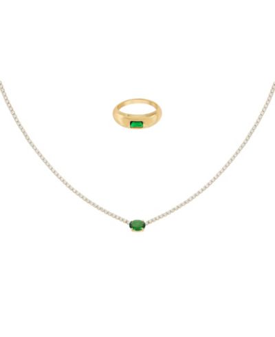 Bearfruit Jewelry Plated Sterling Emerald Rectangle Necklace & Ring Set Holiday Gift Guide