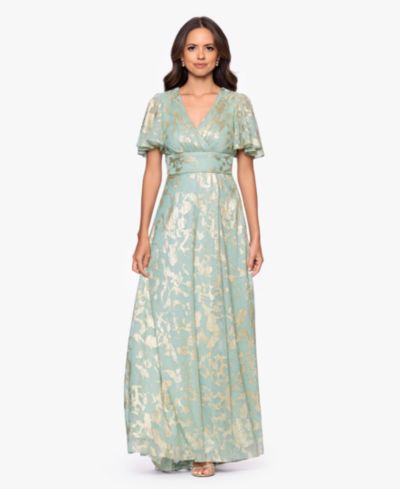 Betsy & Adam Women's Foil Print V-Neck Gown