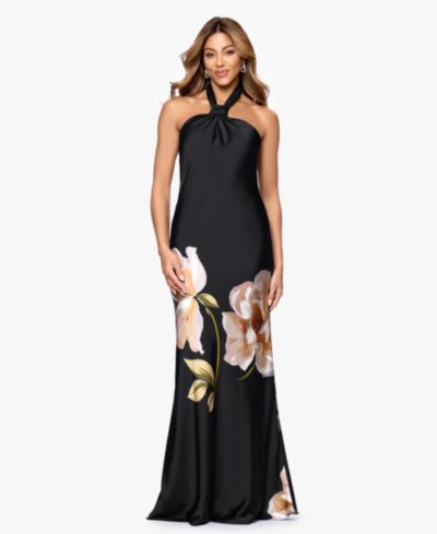 Betsy & Adam Women's Printed Halter Neck Gown
