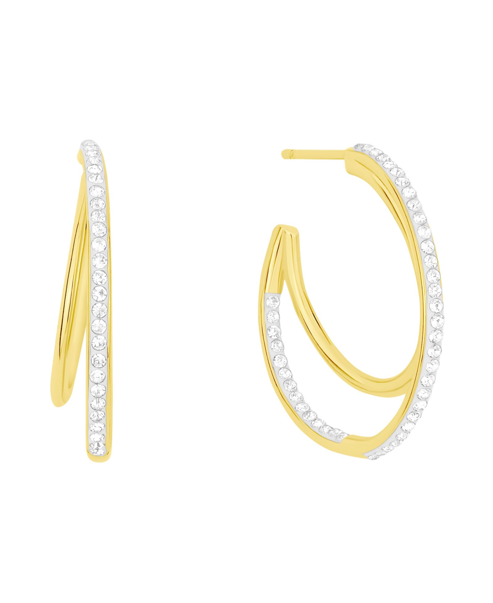 And Now This Crystal Double Row C Hoop Post Earrings