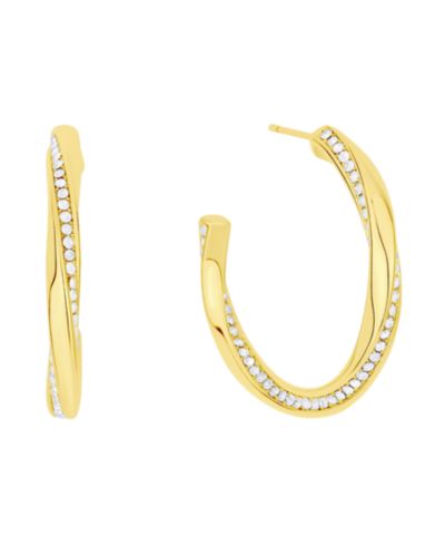 And Now This Crystal Post Tiwsted C Hoop Earrings