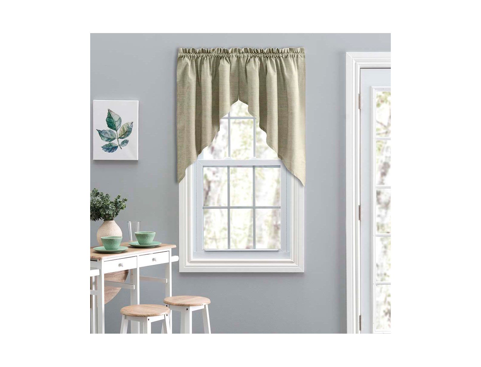 Ellis Lisa Solid Color Poly Cotton Duck Fabric 1.5" Rod Pocket for Simple Window Tailored Swag 56"x36" Mist