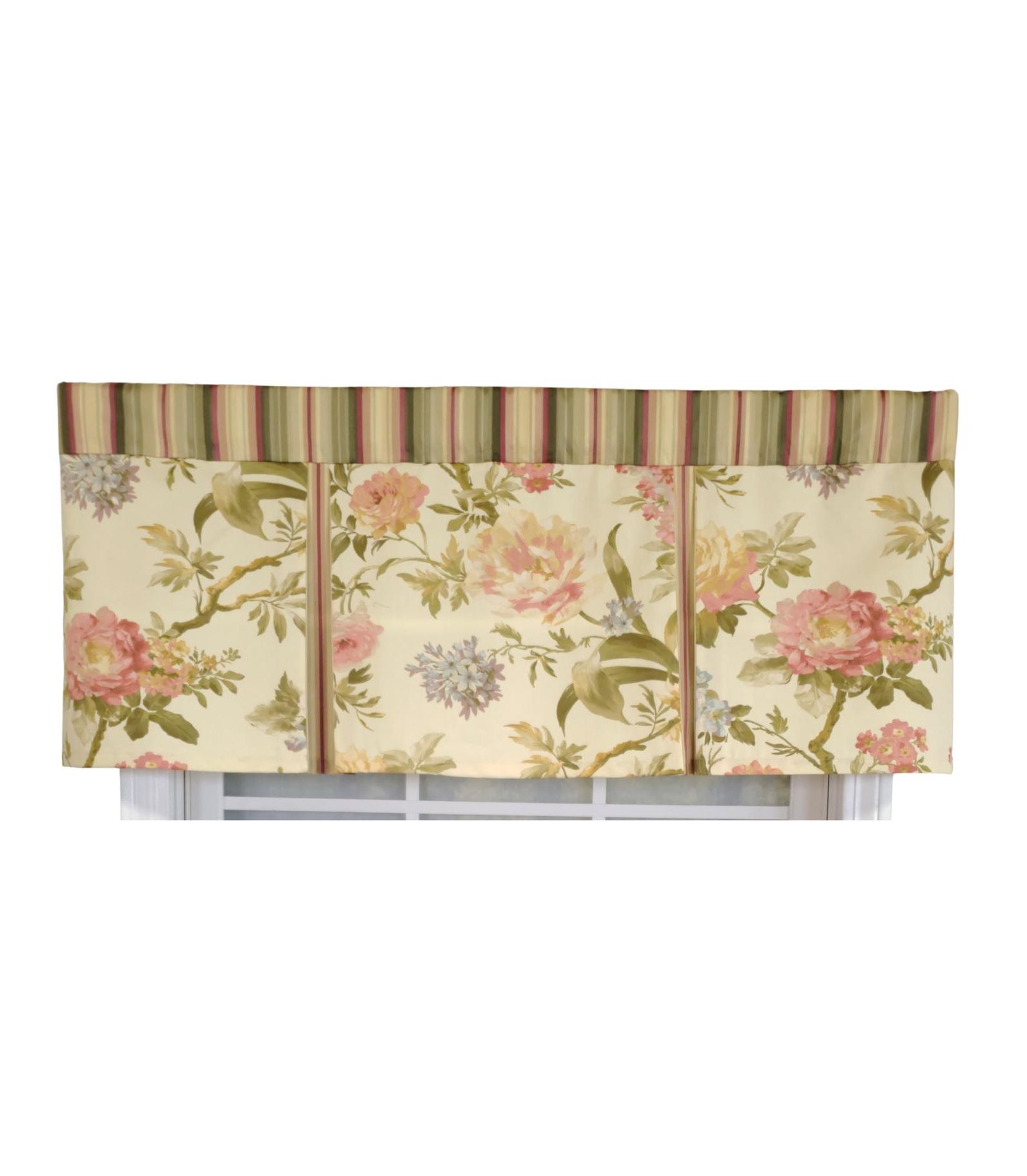 RLF Home 3" Rod Pocket High Quality Fabric Casa di Fiori Pleated Valance for Windows 50" x 16" Cameo