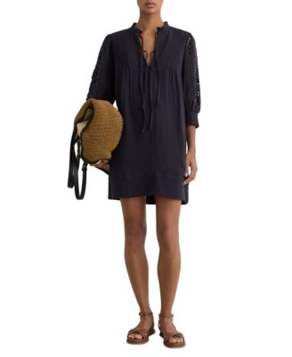REISS Women's Cotton Cheesecloth Broderie Mini Dress