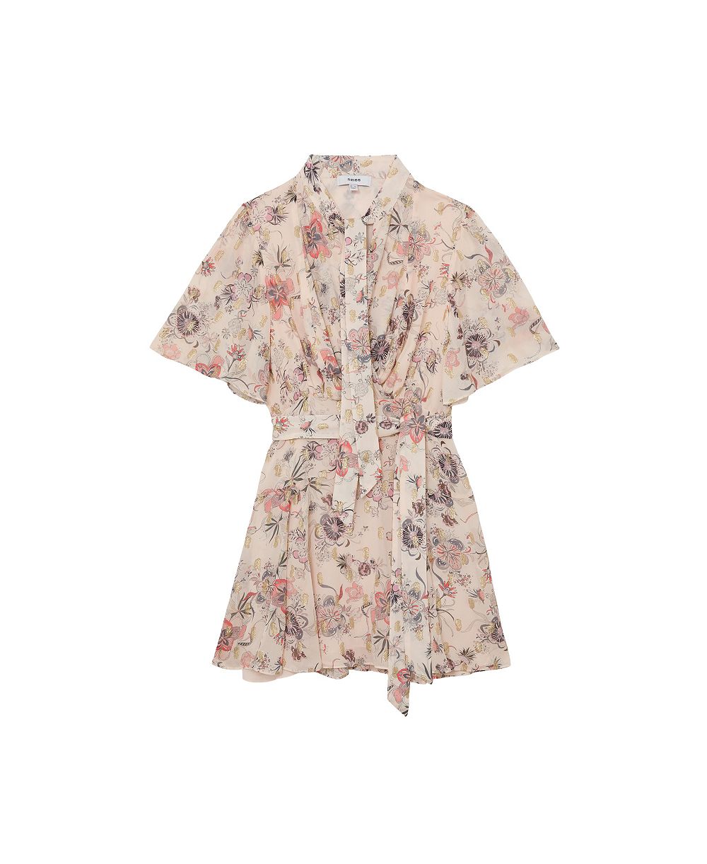 REISS Женское мини-платье Metallic-Floral Flippy