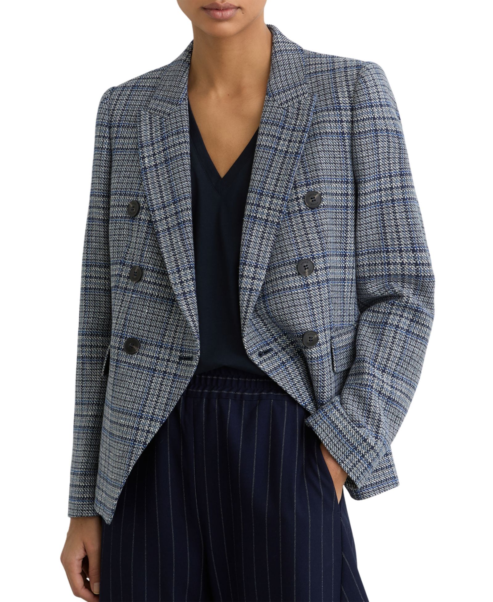 Блейзер REISS Women's Double-Breasted Check Cotton-Linen