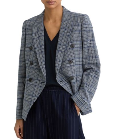 Блейзер REISS Women's Double-Breasted Check Cotton-Linen