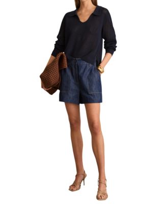 REISS женские льняные шорты из ткани шамбре с высокой посадкой Ashby