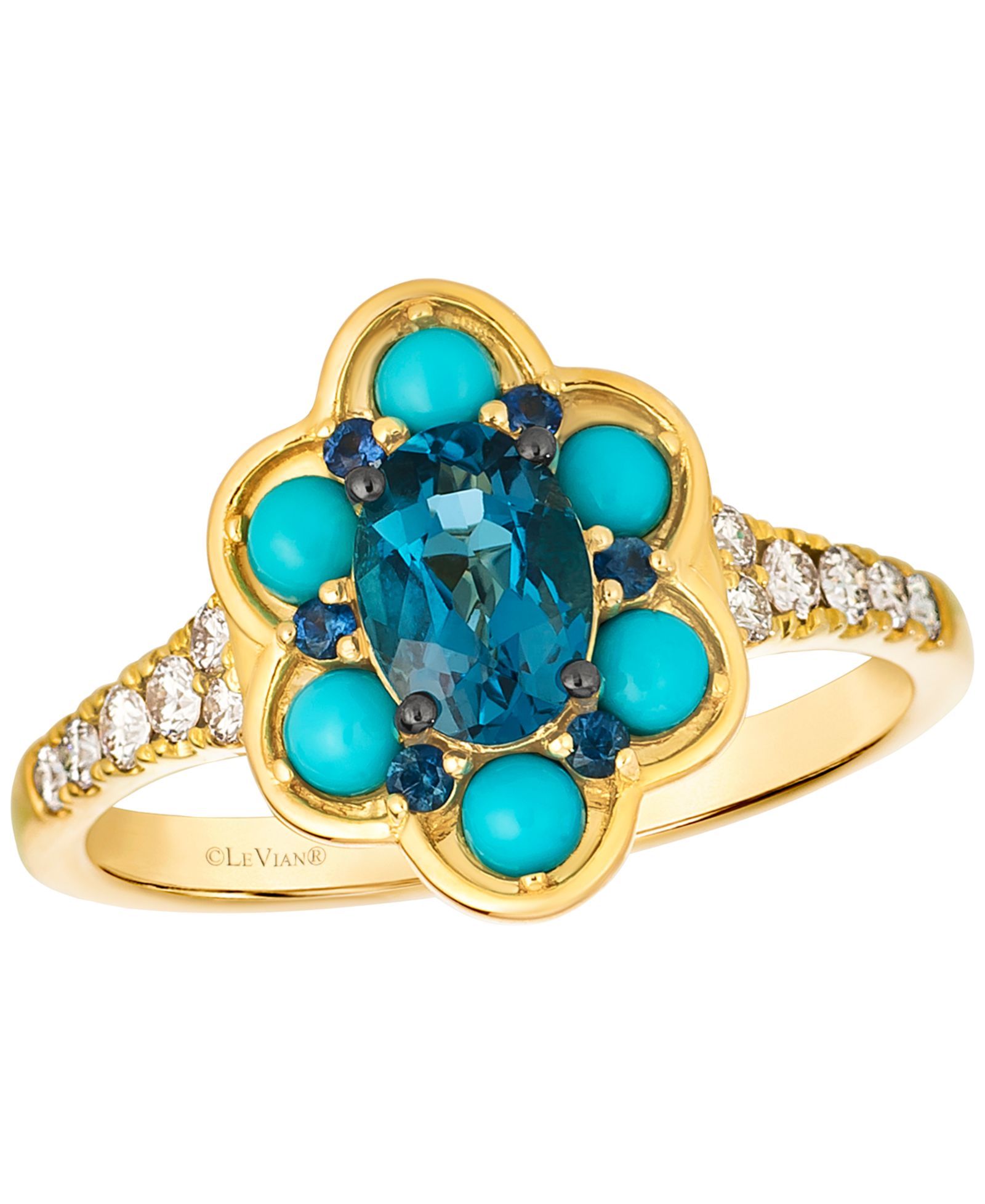 Кольцо Le Vian с голубым топазом, сапфиром и бирюзой в золоте 14k Honey Gold