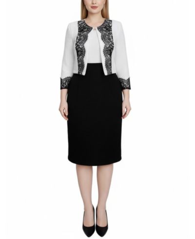 NY Collection Women's Lace-Detail 2 Piece Textured Knit Dress Set