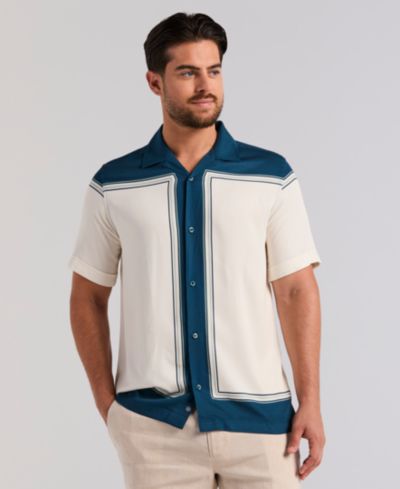 Cubavera Мужская рубашка с коротким рукавом Color Block Button-Down