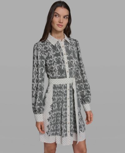 KARL LAGERFELD PARIS Women's Lace Print Collared Shirt Dress