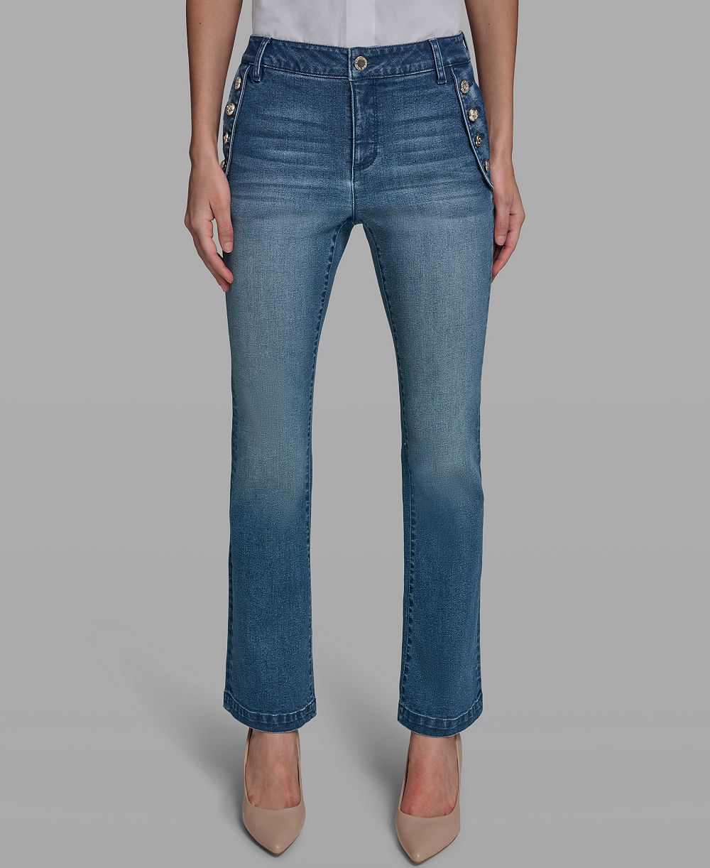 KARL LAGERFELD PARIS Women's Mid-Rise Sailor Flare Jeans