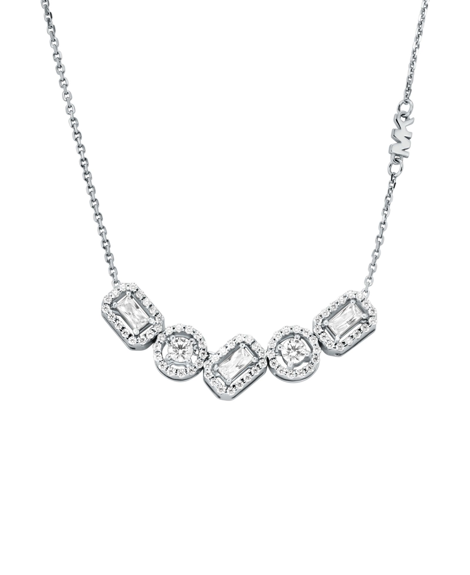 Michael Kors Rhodium Plated Sterling Silver Mixed Cut Halo Necklace