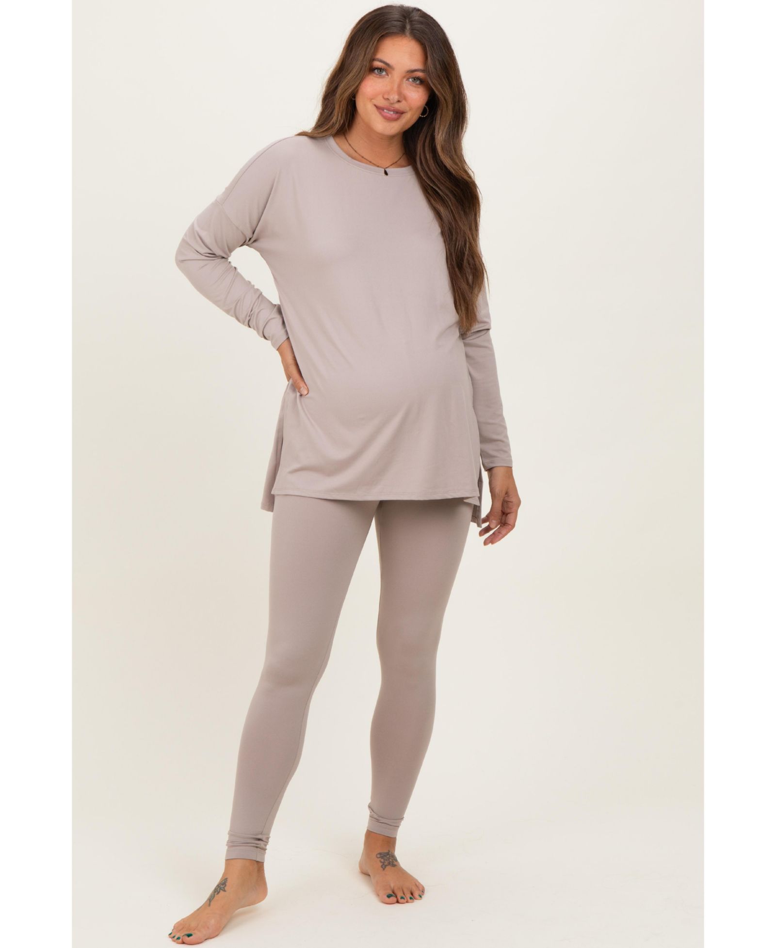 Pinkblush Women's Light Mocha Brushed Knit Oversized Top and Legging Set
