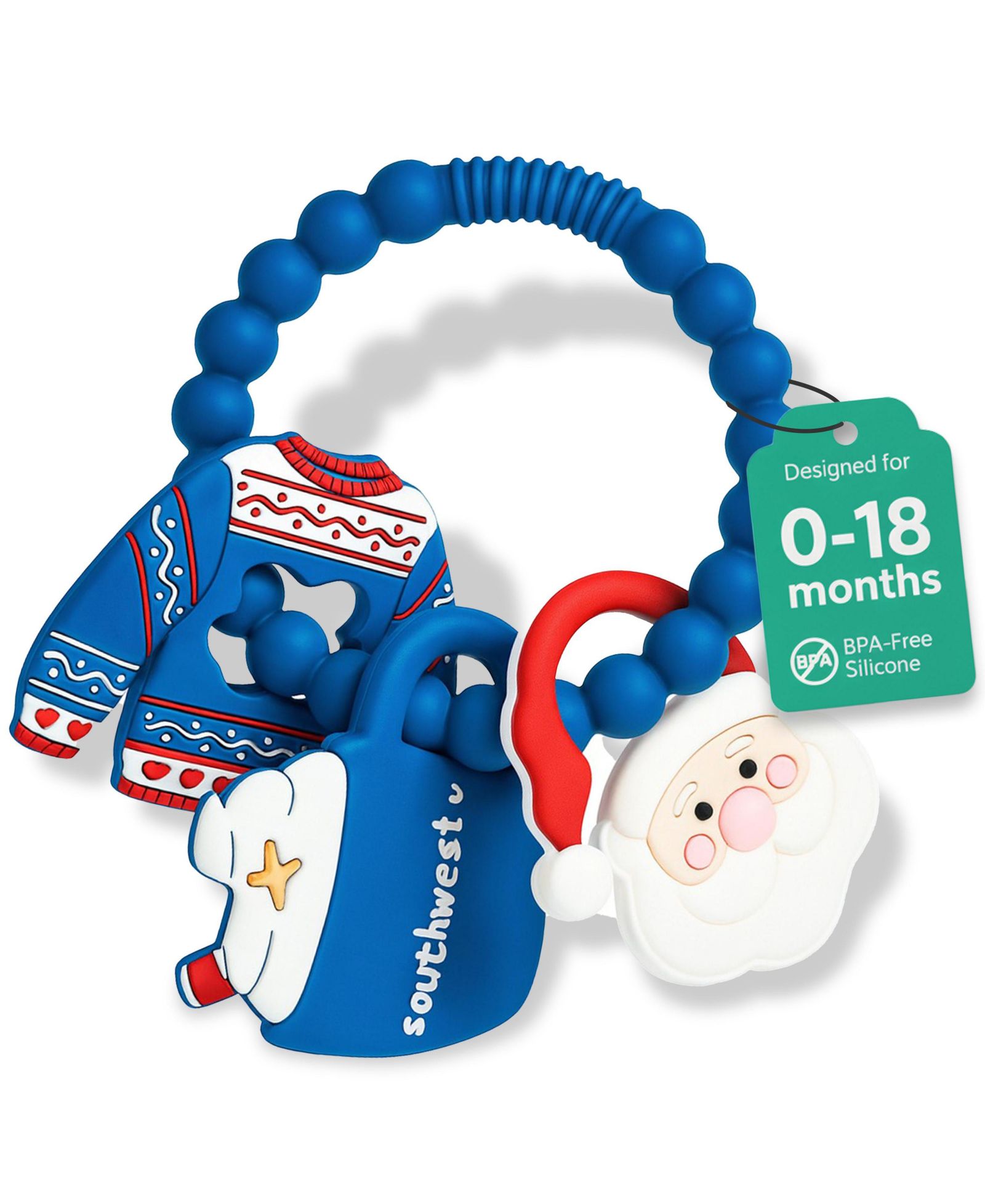 Sperric Silicone Christmas Teether Ring Toy for Baby, BPA Free Soothing Teething Relief Toy for Infant & Toddlers 0-18 Months