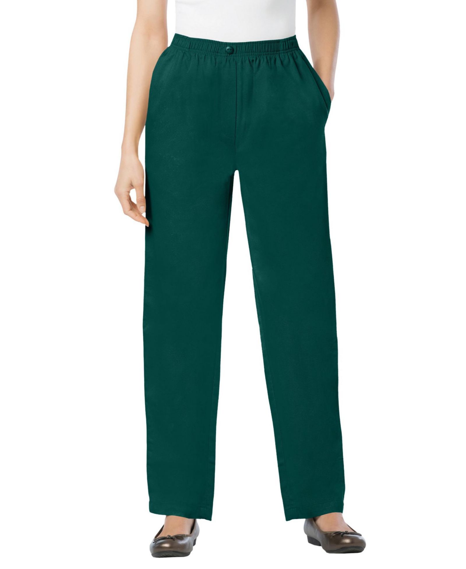 Женские джинсы Woman Within Plus Size Tall Straight-Leg All-Cotton Denim Pull-On 7-Day Elastic-Waist