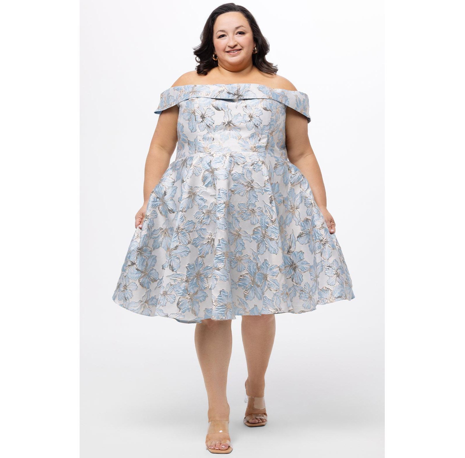 Celebrations by Sydney's Closet Women's Off-The-Shoulder Brocaade Party Dress