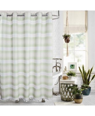 Awesome Home No hook Horizontal Beach Stripe Shower Curtain, Water Repellent, 71"X74"