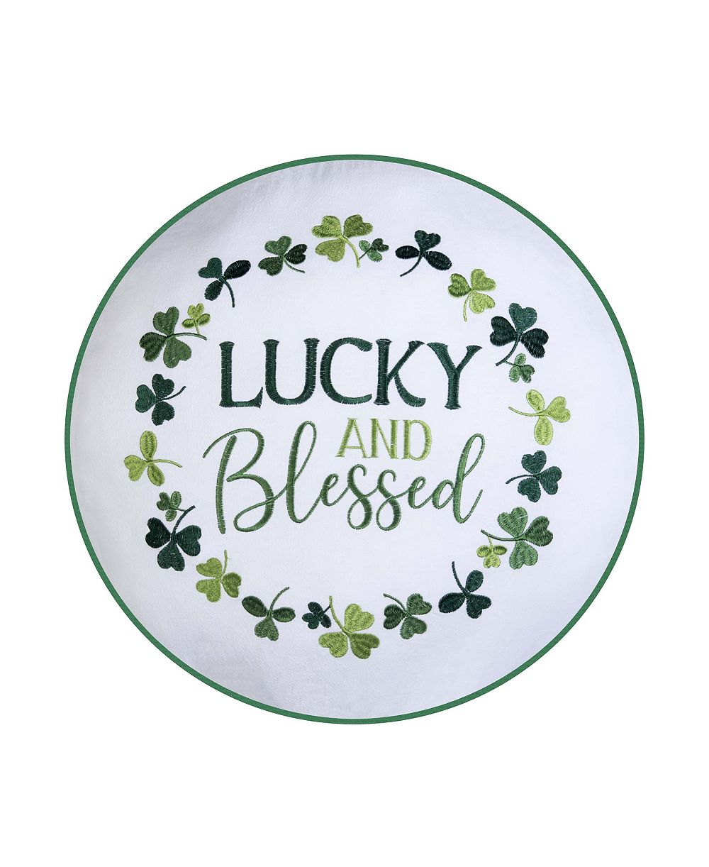 "Lucky and Blessed" St. Patrick's Day Round Embroidered Accent Throw Pillow 18" x 20"