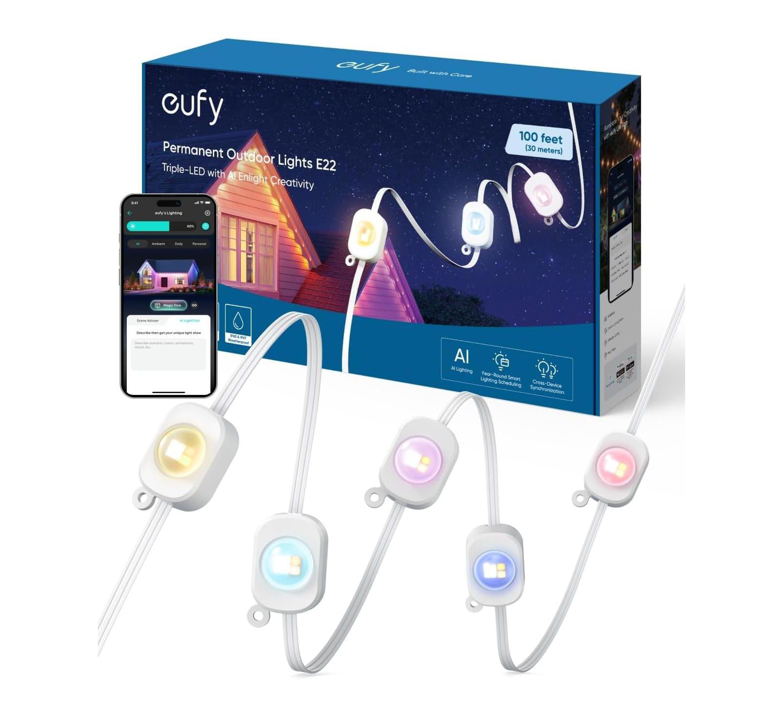 eufy Permanent Outdoor Lights E22, 50ft with 30 Triple-LED Lights