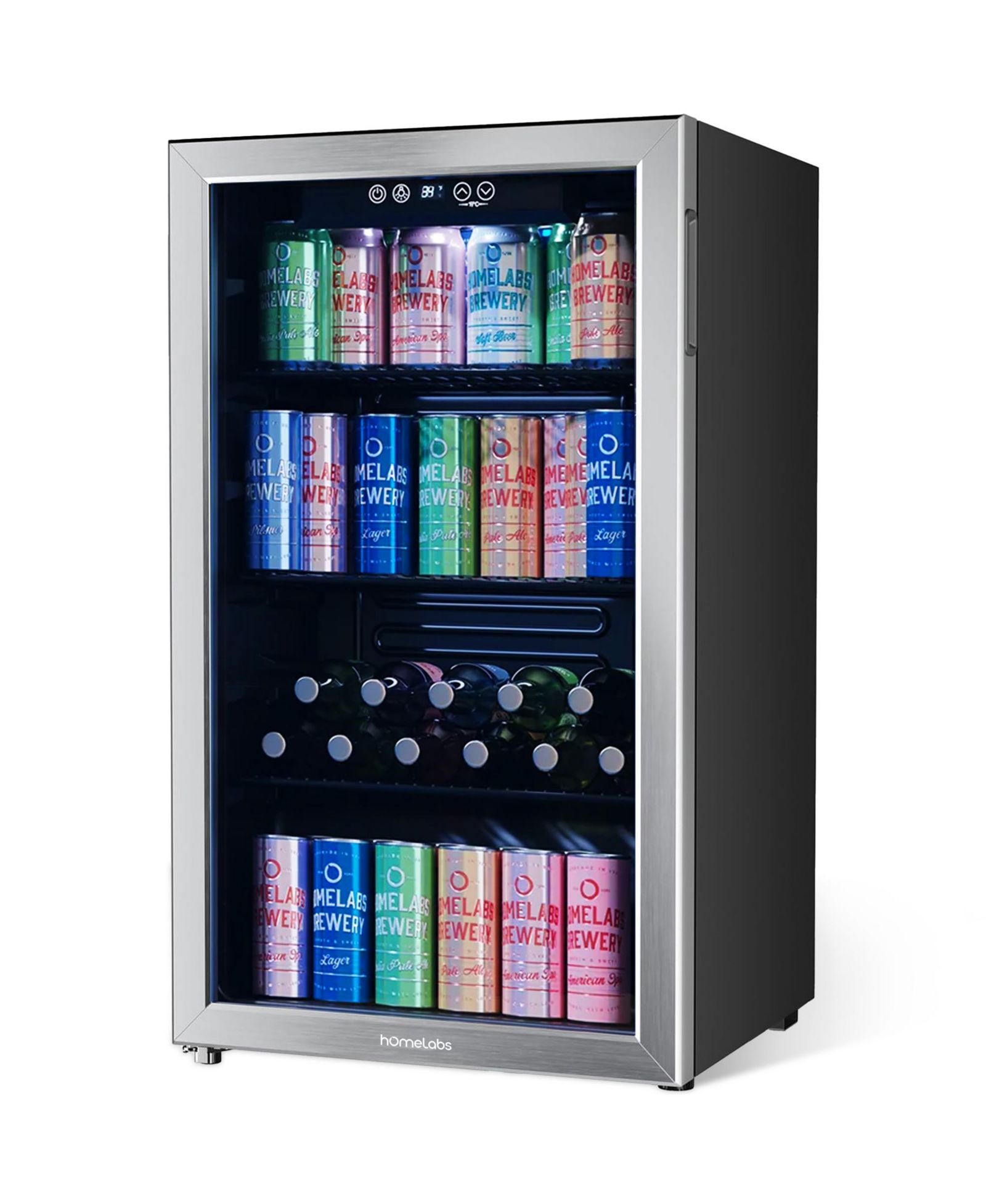 hOmeLabs 120 Can Beverage Refrigerator Cooler Glass Door Mini Fridge, 3.2 Cu Ft