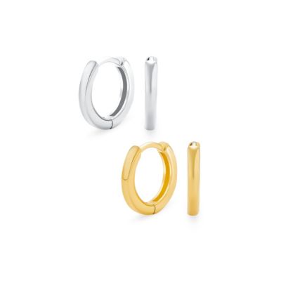 Bling Jewelry Classic Thin Mini Hoop Huggie Earrings Gold Plated Sterling Silver (2 Set)