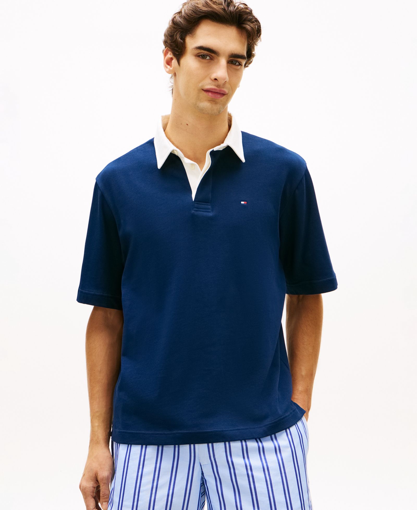 Tommy Hilfiger Men's Large Flag Back Graphic with Embroidery Rugby Polo Shirt