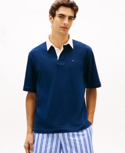 Tommy Hilfiger Мужская рубашка поло Rugby с большой вышивкой Flag Back