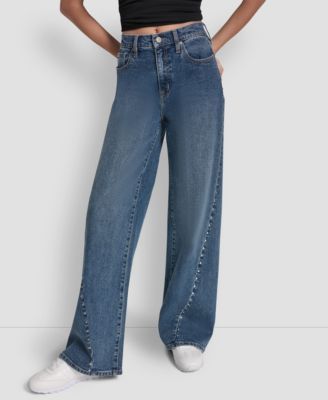 Джинсы DKNY Jeans Petite с заклепками, современные широкие