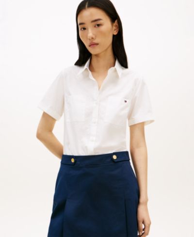 Женская классическая рубашка Tommy Hilfiger из поплина с коротким рукавом