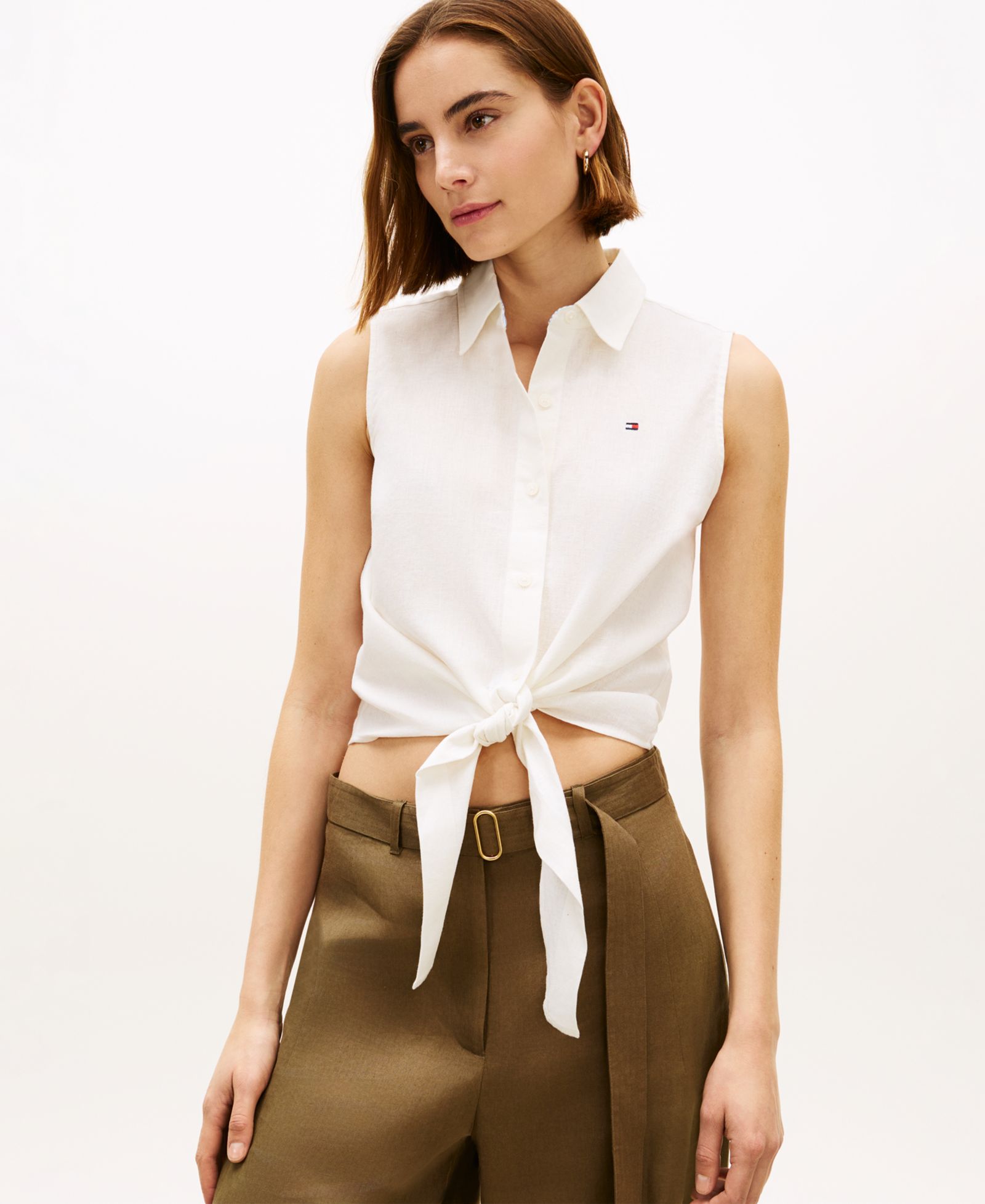 Tommy Hilfiger Women's Linen Knotted Collared Top