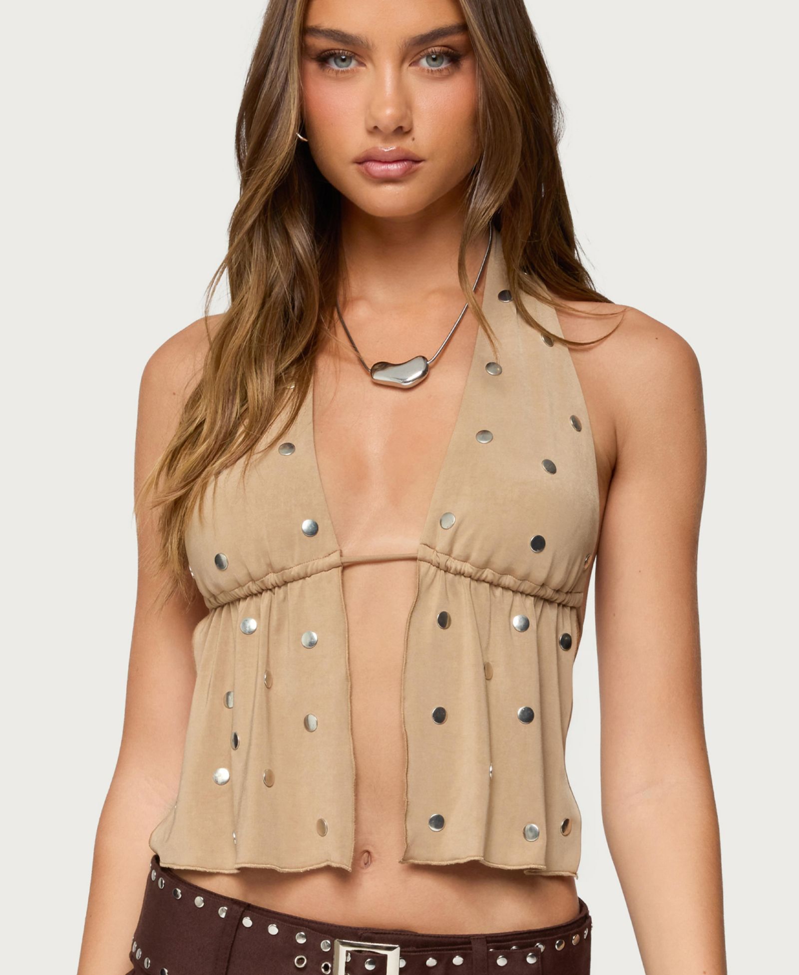 Edikted Women's Studded Backless Split Front Top