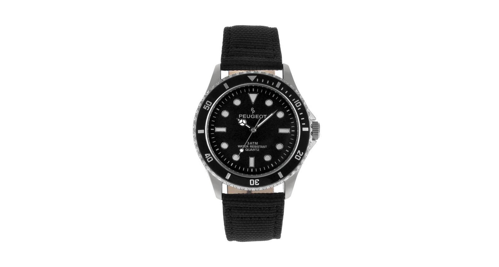 Peugeot Men's 42mm Sport Bezel Watch with Black Dial and Canvas Strap