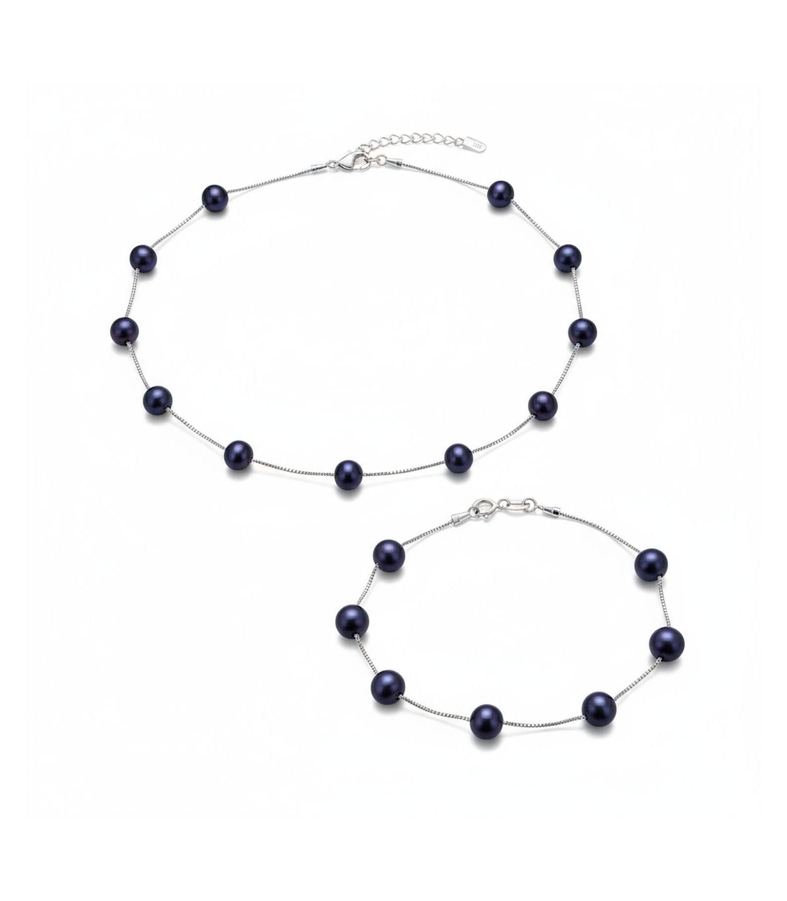 Bling Jewelry Tin Cup Freshwater Cultured Pearl Necklace and Bracelet Jewelry Set Sterling Silver 7MM
