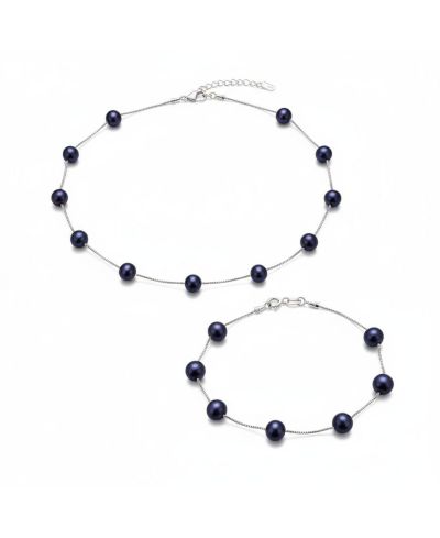 Bling Jewelry Tin Cup Freshwater Cultured Pearl Necklace and Bracelet Jewelry Set Sterling Silver 7MM