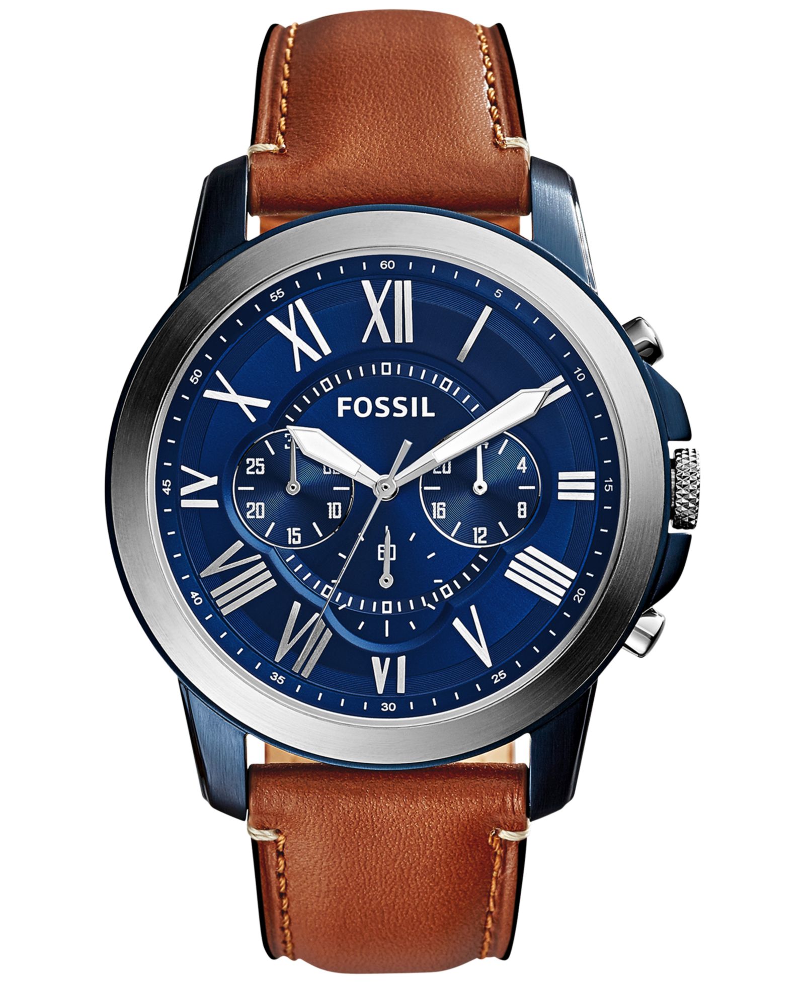 Fossil Men's Chronograph Grant Light Brown Leather Strap Watch 44mm
