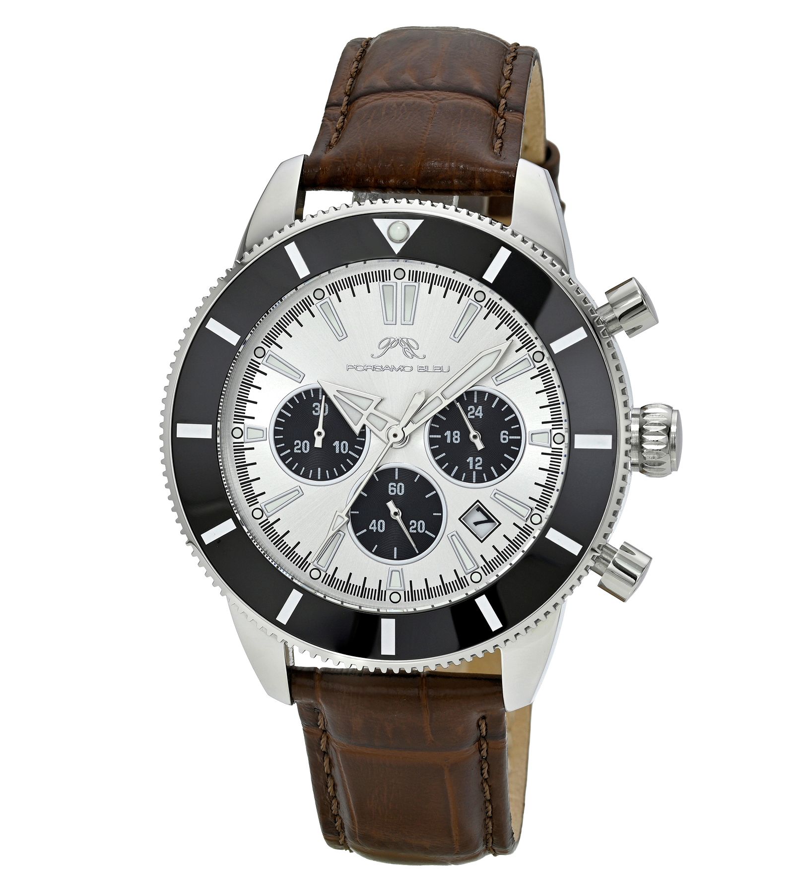 Мужские часы Porsamo Bleu Brandon Chronograph Brown Genuine Leather Band 44 mm