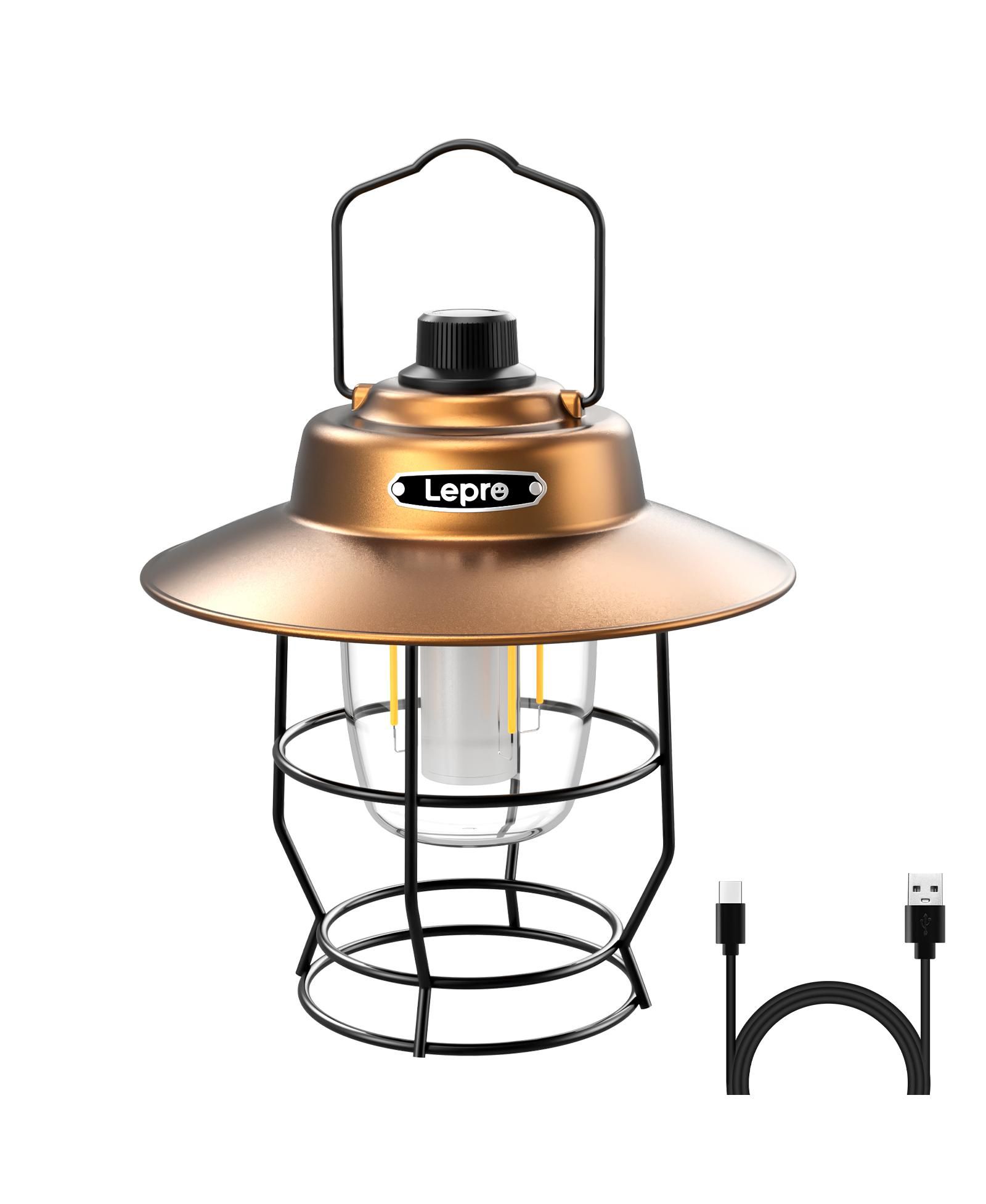 Lepro Vintage LED Rechargeable Metal Camping Lantern, Dimmable 3 Lighting Modes, Up to 450LM