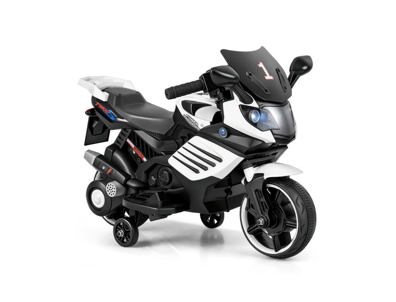Hongge Electric Ride On Motorcycle with Training Wheels and LED Headlights, Ages 3+