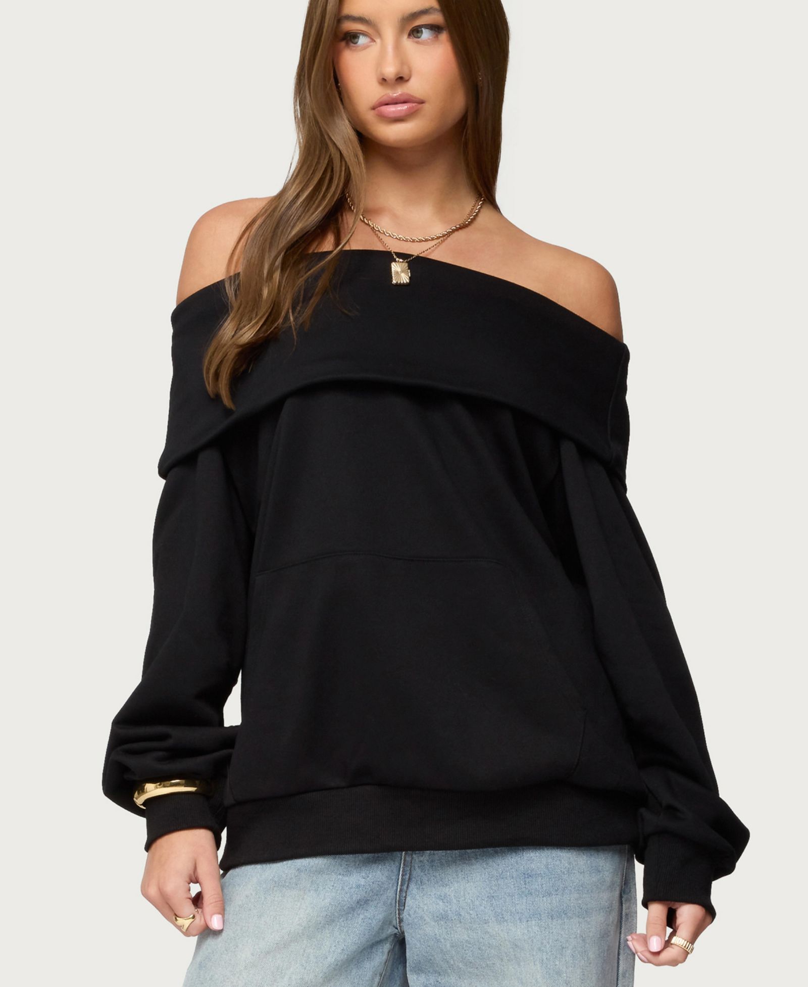 Edikted Women's Ashlee Oversized Foldover Sweatshirt
